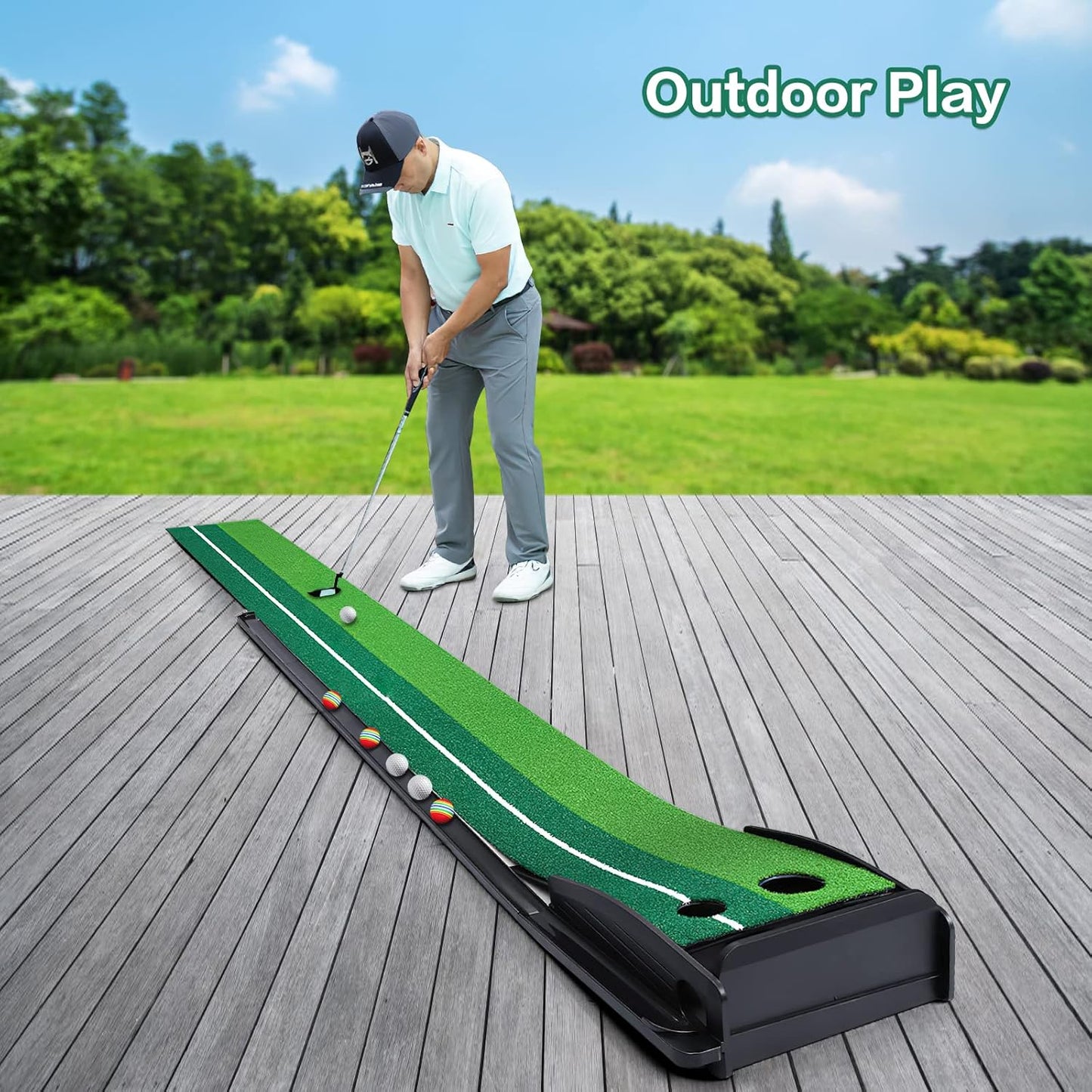 Dollox Putting Green Golf Putting Mat for Indoor, Putting Matt with Auto Ball Return, Mini Golf Set Golf Accessories for Men, Indoors Golf Matt for Home Office, Gifts for Golfer