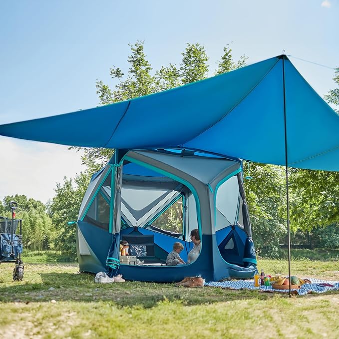 TIMBER RIDGE 4/6/8 Person Instant Pop Up Cabin Tent, Easy 60 Second Setup, Weather Resistant Camping Family Hub Tent with Rain Fly and Carry Bag for Camping Hiking Outdoor Travel