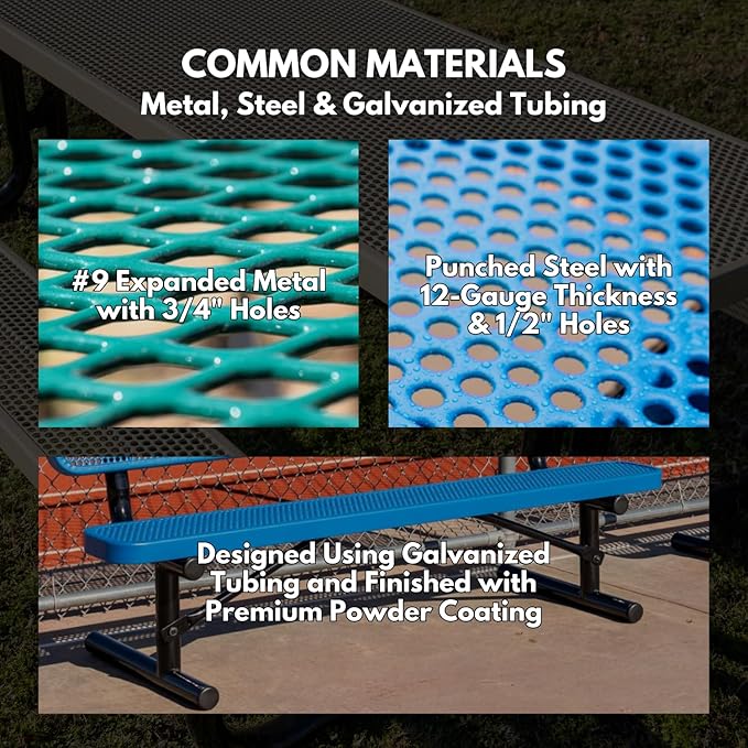 Coated Outdoor Furniture Heavy-Duty Outdoor Bench Thermoplastic Coated, Expanded Metal, Commercial-Grade Seating, Made in America (Inground with Back, 8 Ft, Textured Green)