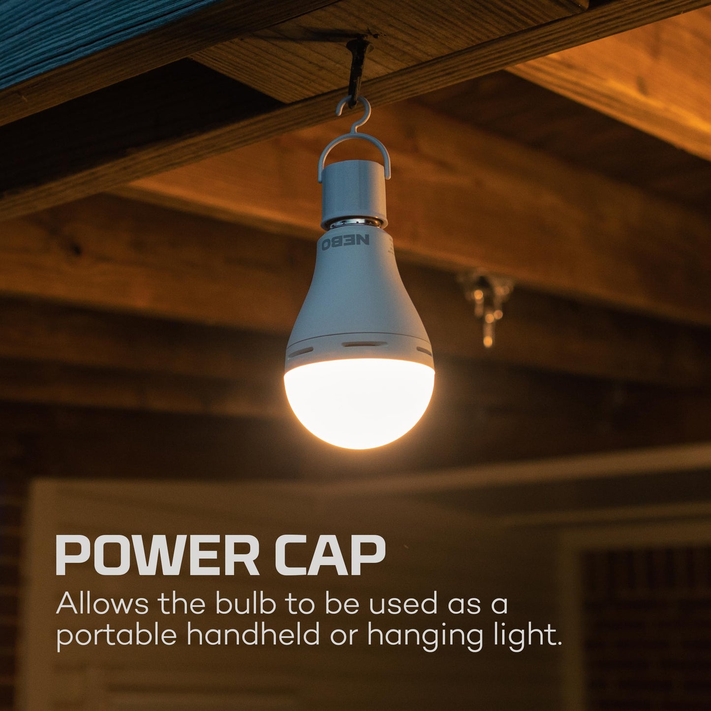 NEBO BLACKOUT BACKUP Emergency Bulb | 850 Lumens, 4 Light Modes, LED Rechargeable Light Bulb, Automatic Charging, Works Without Power, E26 Screw Base, Includes Power Cap & Portable Hanging Hook