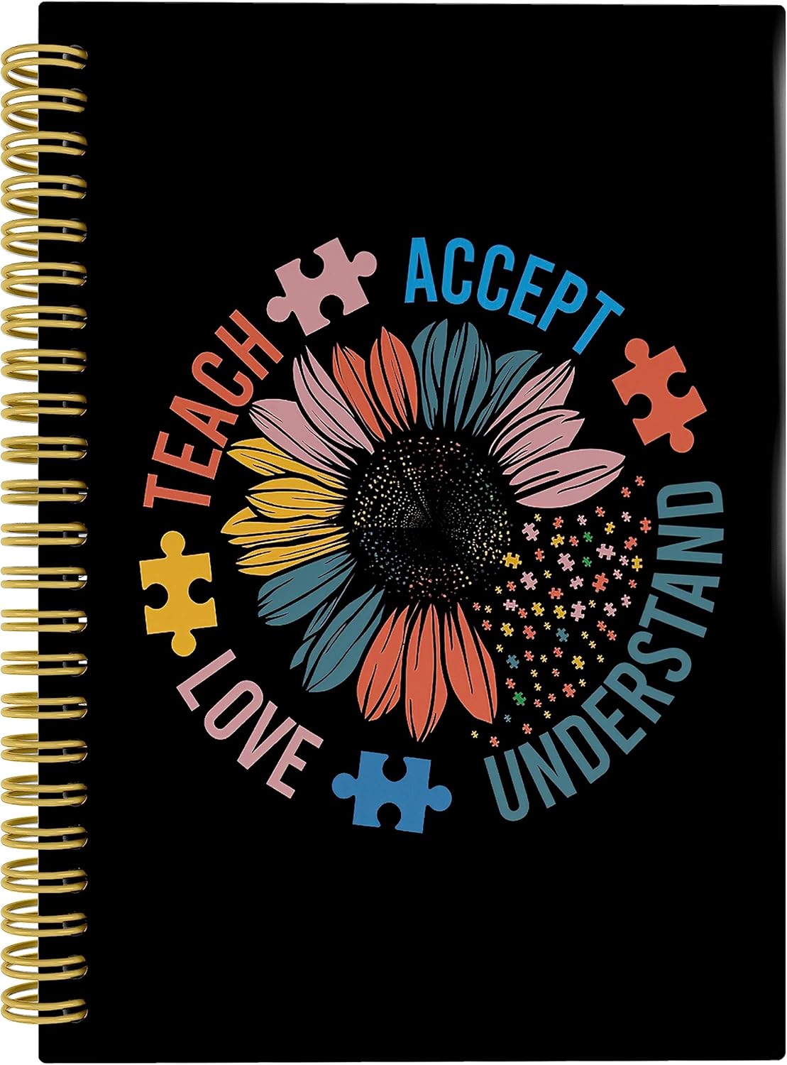 Knibeo Teach Accept Understand Love Autism Awareness Teacher Lined Hardcover Spiral Notebook Journal 5.5×8.3 Inch, College Ruled Notebook for Work Notes Journaling,Autism Teacher Gifts