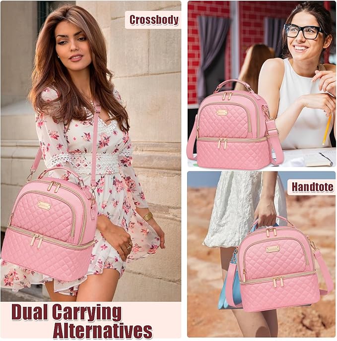 Lunch Bag for Women,Double Decker Lunch Box for Womens, Insulated Lunchbag Leakproof Lunch Tote Lunch Cooler Bag for Women Men,Lunchbox with Adjustable Strap for Work Picnic Beach