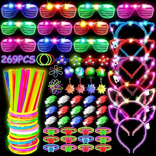 MIBOTE 269Pcs Led Light Up Toys Party Favors Glow in the Dark Party Supplies for Kid/Adults Halloween with Light Up Glasse...
