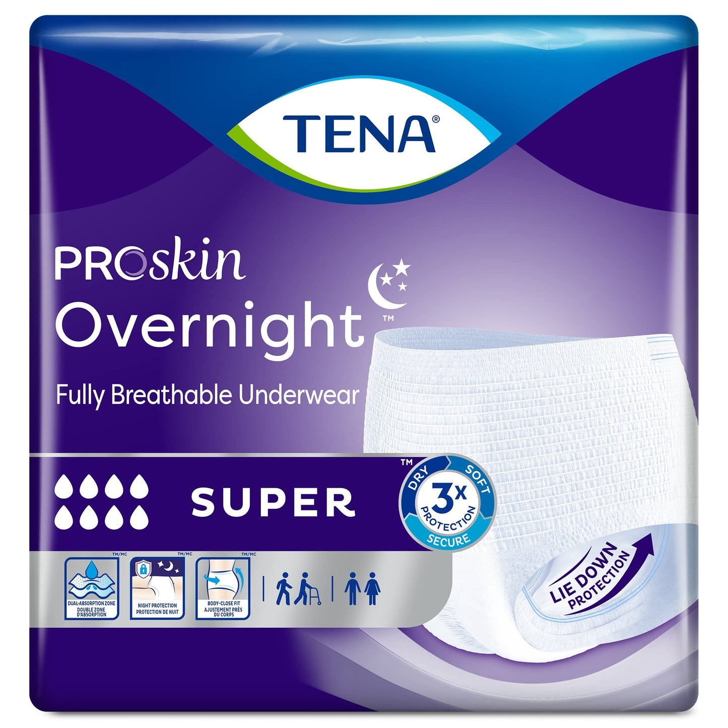 TENA ProSkin Overnight Super Disposable Underwear Pull On with Tear Away Seams Large, 72325, 56 Ct
