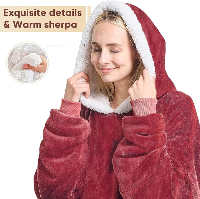 yescool Wearable Blanket Hoodie, Flannel Sherpa Fleece Blanket Sweatshirt for Adults Women Men,One Size Fits All