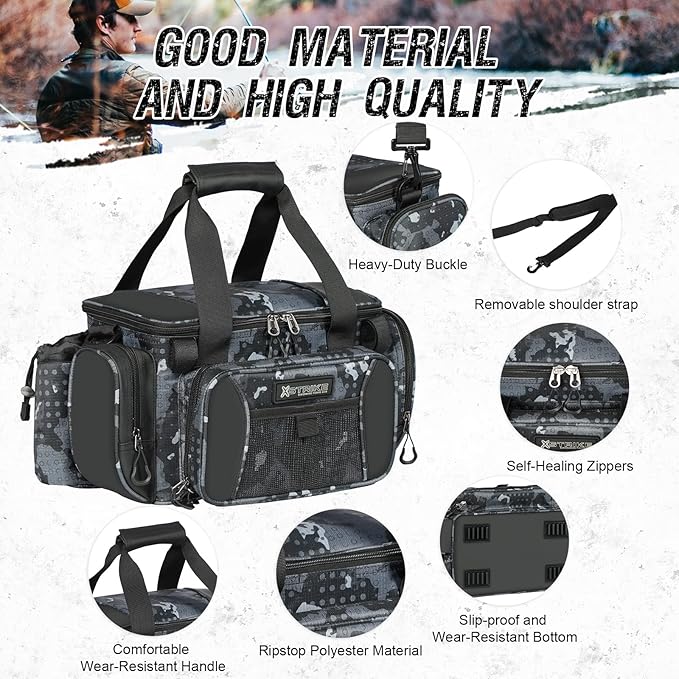 Fishing Bag - Waterproof Storage with 4 3600 Tackle Box, Saltwater & Freshwater Shoulder Bag for Camping, Hunting, Hiking, Travel