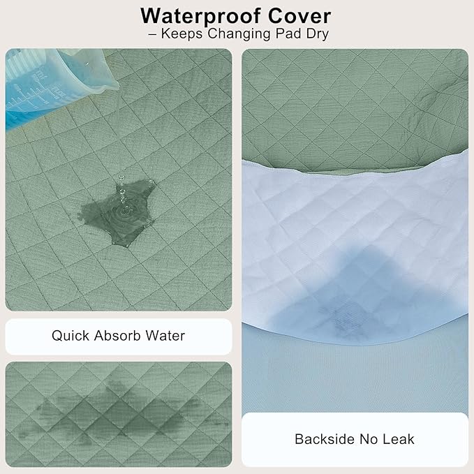 Unicorn Castle Waterproof Changing Pad Cover Muslin Changing Table Pad Cover 2 Pack Quilting for 32"x16" Baby Changing Pad Sheets Girls Boys,Green White