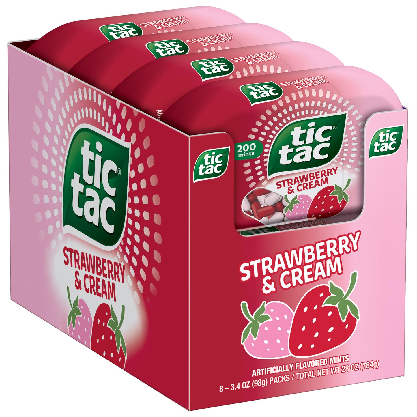 Tic Tac Strawberry & Cream Flavored Mints, Bulk 8 Pack, On-the-Go Refreshment, 3.4 Oz Each