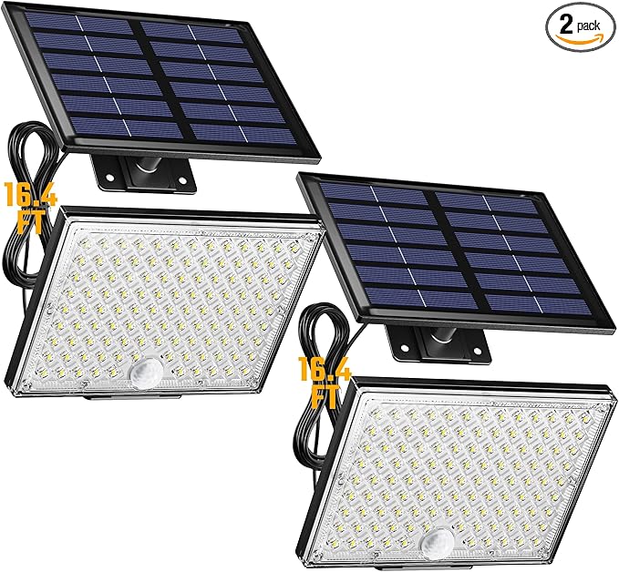 SUPERDANNY Solar Outside Lights with 113 Bright LEDs 7000K, Motion Sensor Outdoor Flood Lights Dusk to Dawn with 16ft Cabl...