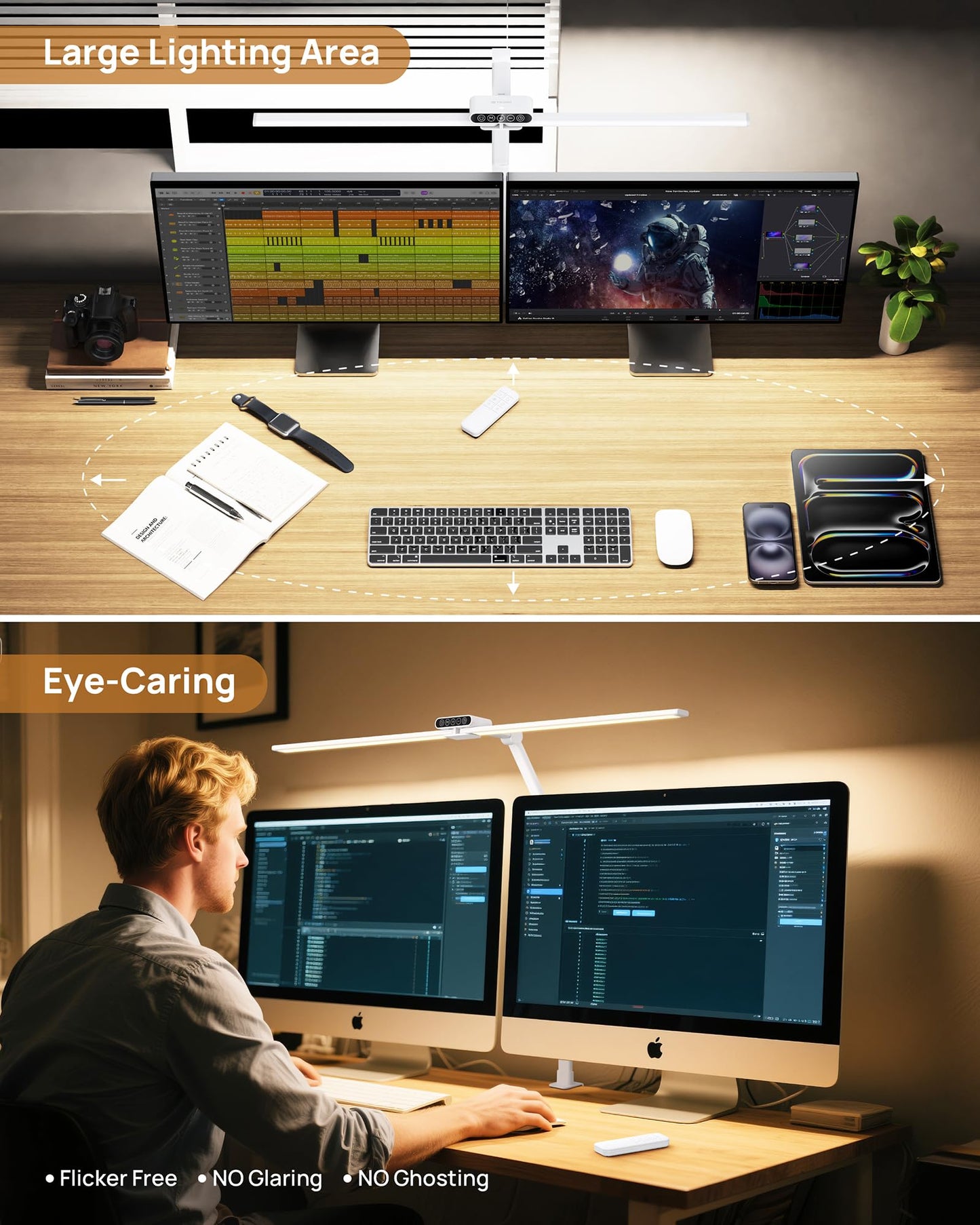TROND LED Desk Lamp - 24W, 360? Rotating, 5 Color & Brightness Settings, White, Model Halo 24W-C