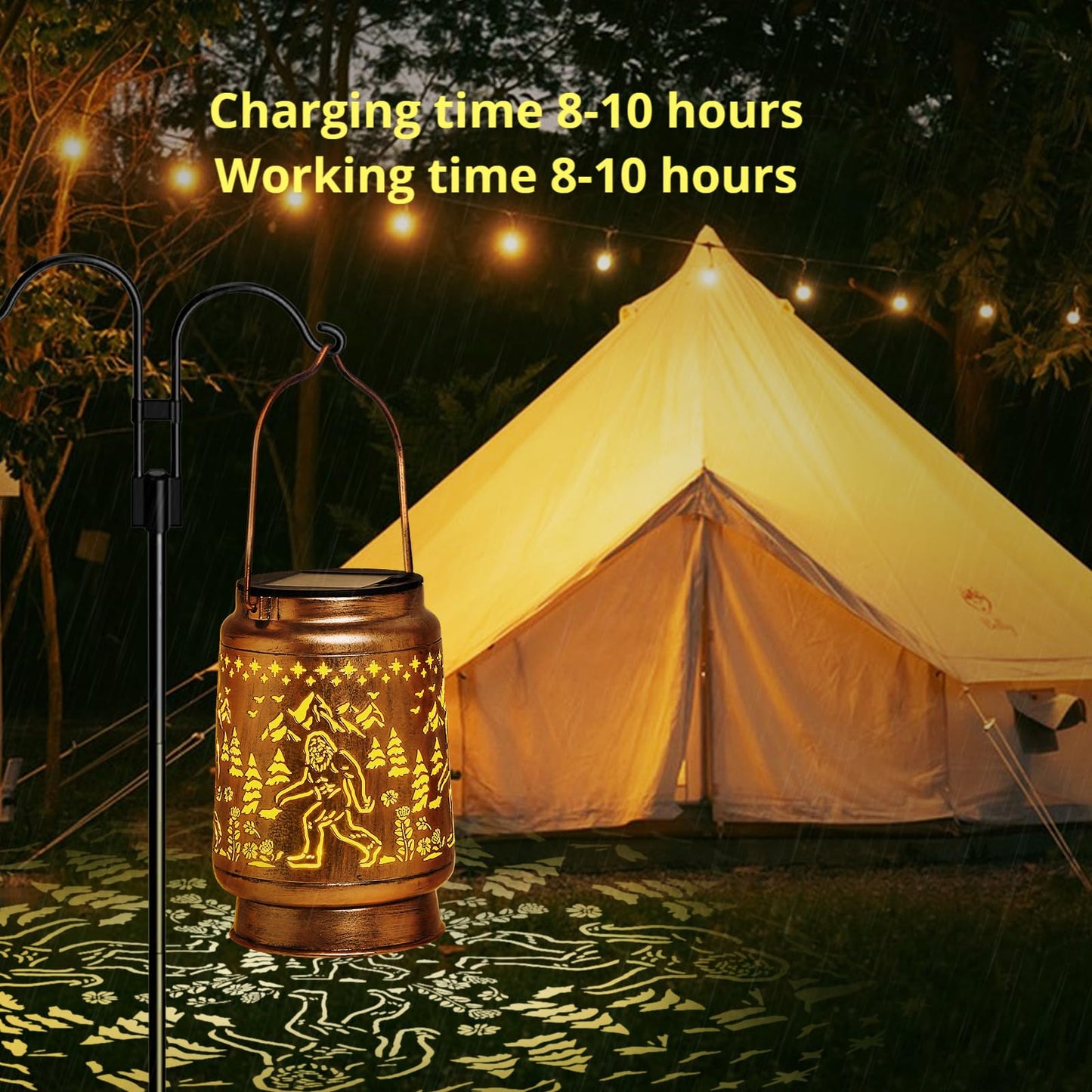 KIKUSUI Solar Bigfoot Lantern - Waterproof Metal LED Hanging Light for Yard, Patio, Garden - Warm White, Model DL16