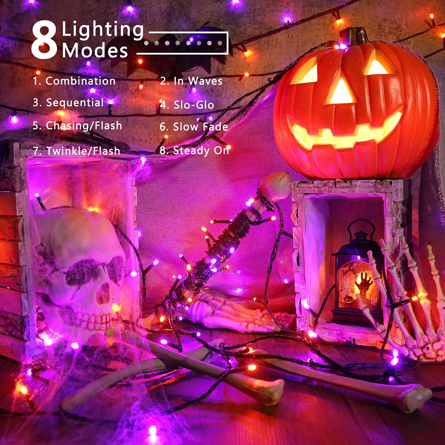 Brizled 2 Pack Purple & Orange Halloween Lights  95.14Ft 240 Led Halloween Lights String Connectable With Timer  8 Modes Outdoor Orange Light  Plugin Mini Light For Tree Garden Indoor Decor