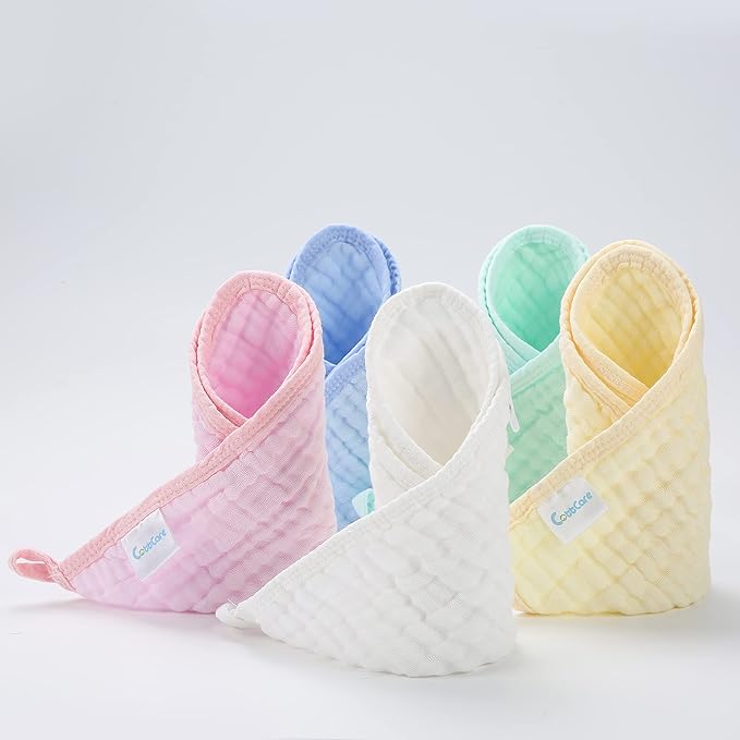 Baby Muslin Washcloths,Natural Purified Muslin Cotton Baby Wipes 6 Layer Absorbent Soft Newborn Baby Face Towel for Sensitive Skin,Baby Registry as Shower 5 Pack 10x10 inches