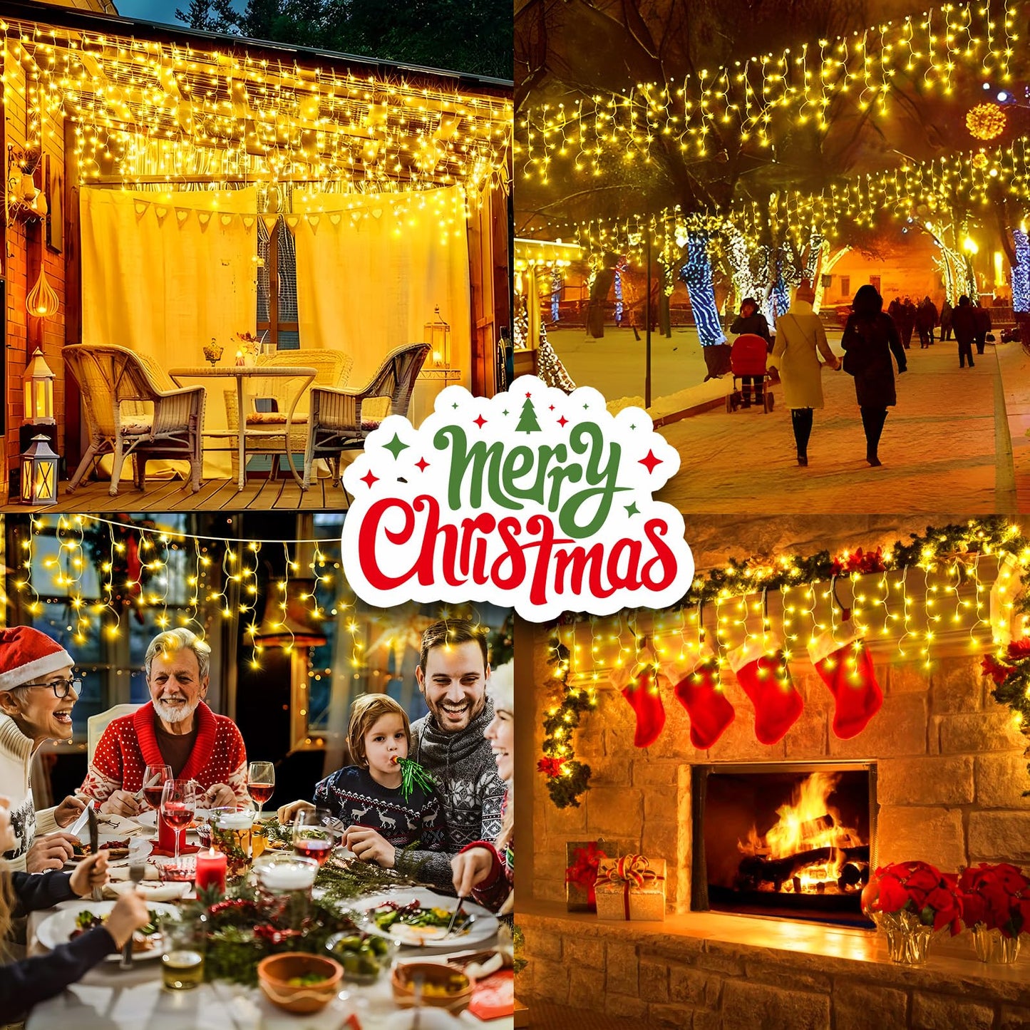 Sauirs 2Pack 320 Led Christmas Lights Outdoor Decorations With 120 Drops Timer 8Mode 66Ft Curtaing Lights Waterproof Plug In Fairy Lights For Indoor Xmas Party Patio Window Trees Decor(Warm White)
