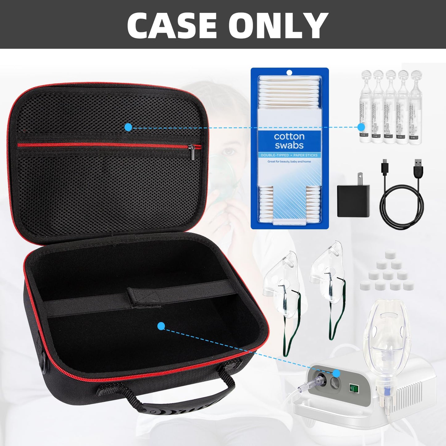 FDFuZhao Nebulizer Bag for Smart Nebulizer,Portable Hard Case,Desktop Inhaler Nebulizer for Home Travel Use, Medicine Storage Bag for Inhaler Spacer, Masks, Asthma Accessories for Kids and Adults,Red