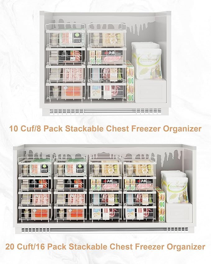 UMDONX 4 Pack Expandable Freezer Organizer Bins Large Freezer organizer Bins Stackable 11.4" Expand to 17.9", Fit 10 to 20 Cu.FT Black