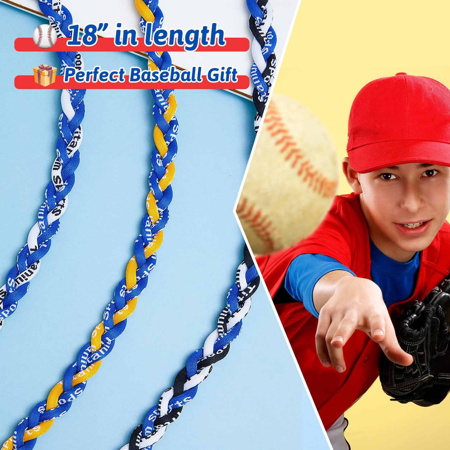 Junkin 6 Pcs Baseball Necklaces Three Braided Rope Titanium Necklace for Team Gifts Boys Men Player Softball Fans Sports (Vivid