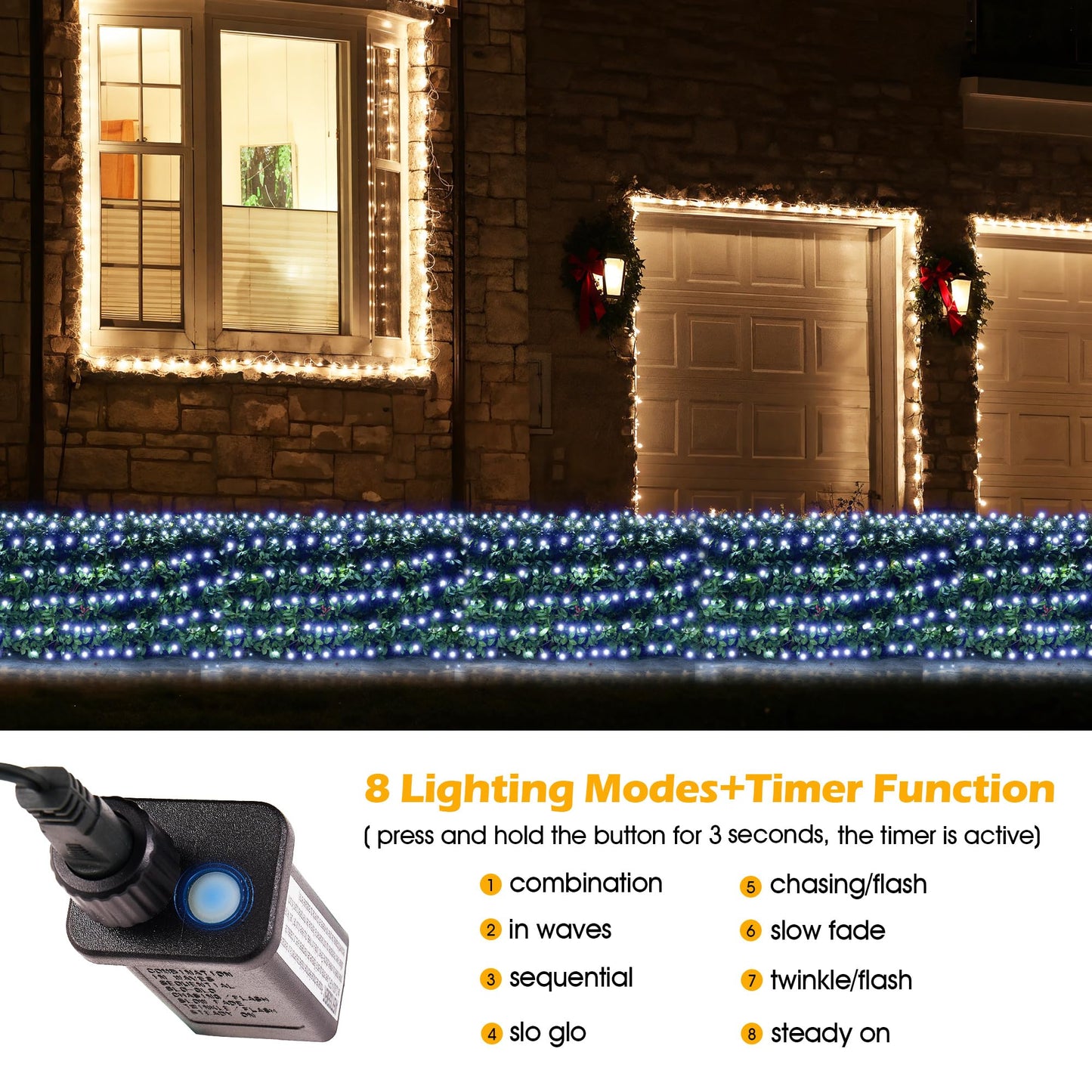 Blctec Christmas Net Lights, 200 Led, 8.4Ft X 5.2Ft, Waterproof, Cool White, 8 Modes, Timer, Connectable For Outdoor Decorations
