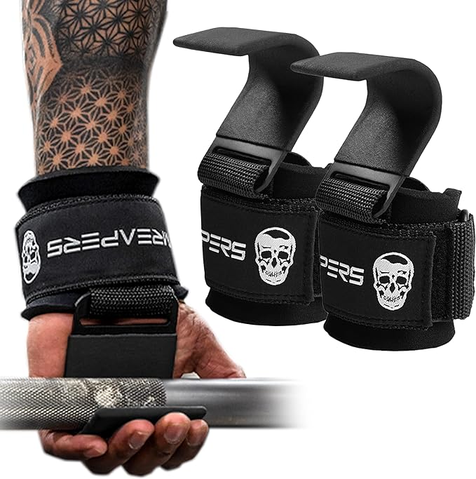 Gymreapers Weight Lifting Hooks (Pair), Heavy Duty Power Wrist Straps Hand Grip Support For Deadlifts, Pull Ups, Shrugs - ...