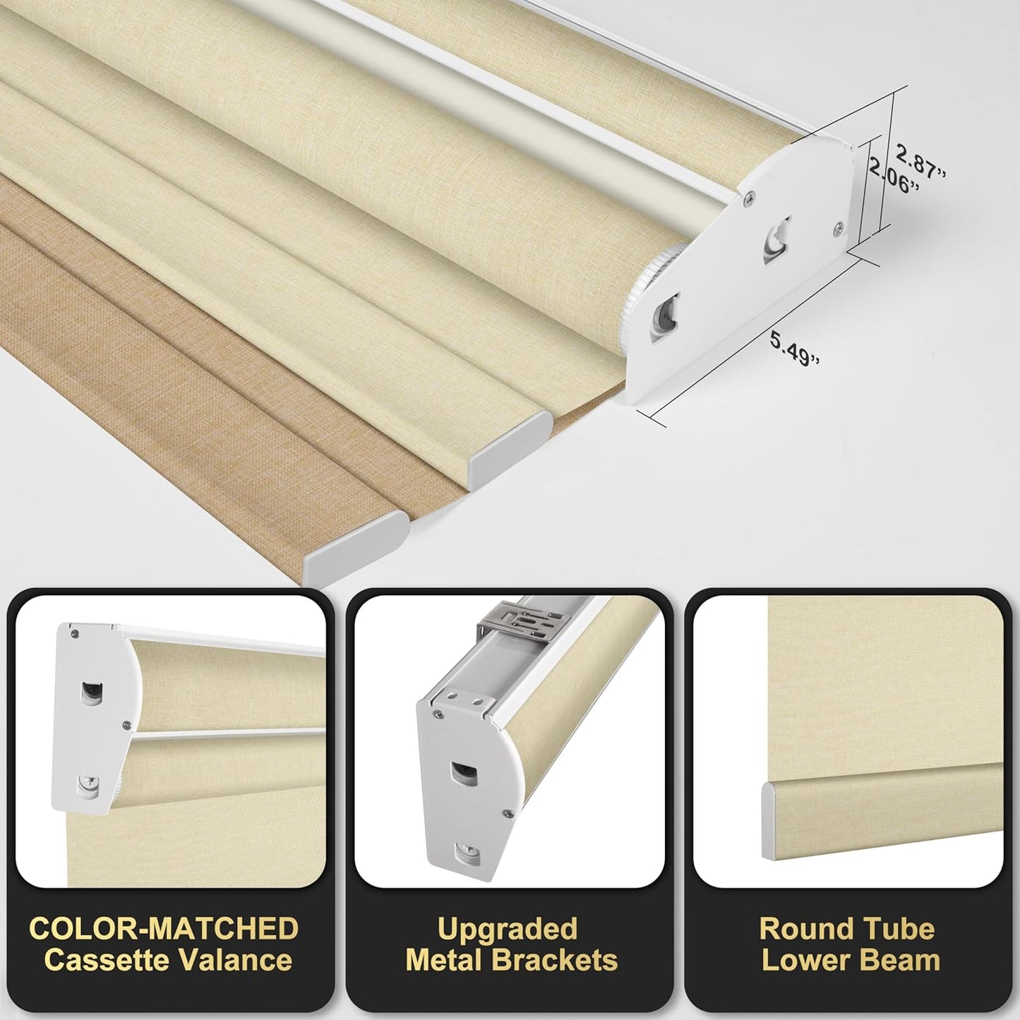BERISSA Cordless Dual Roller Shades with Cassette Valance, Double Window Shades - Blackout and Light Filtering - Day and Night for Home Office Door - Linen Beige - 27 W x 56" H