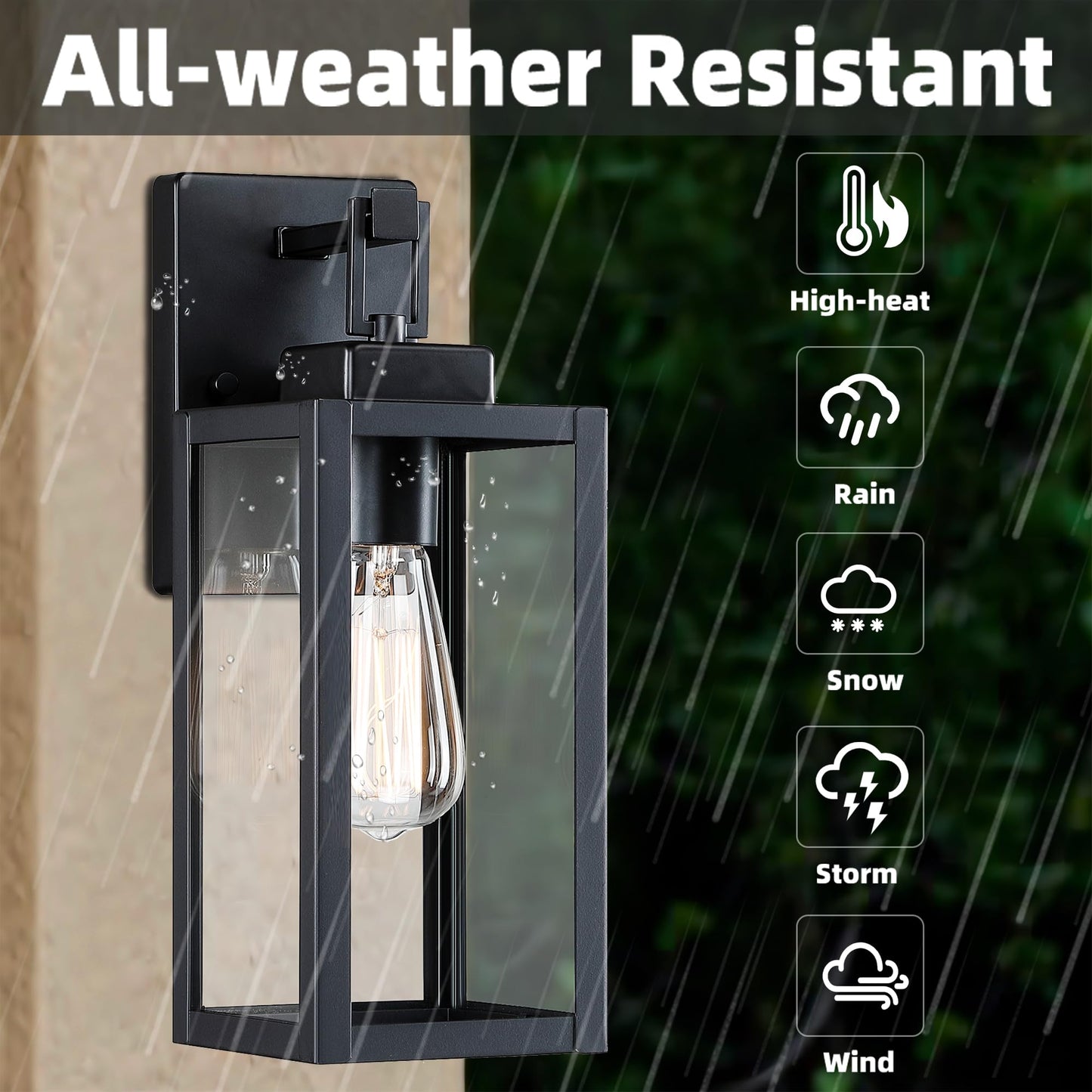 Faymart Lighting 2 Pack Outdoor Sconce Lights-12 Inch Outdoor Wall Light Exterior Sconce Steel And Glass Porch Light  Black Wall Lantern For Front Porch Garage Balcony