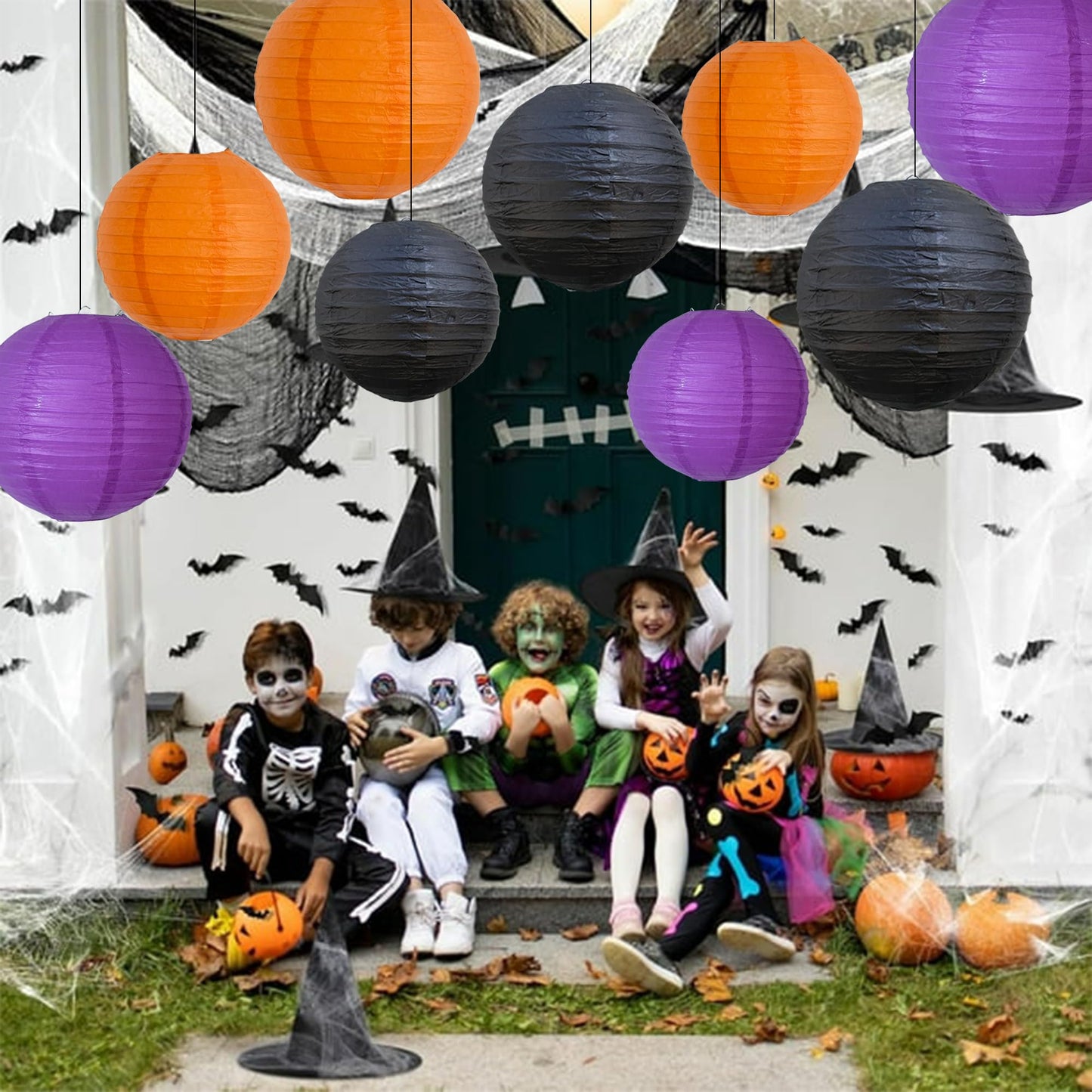 Beishida 12Pcs Orange Purple Black Paper Lanterns Decorative Chinese/Japanese Hanging Round Paper Lanterns Lamp For Halloween Birthday  Wedding  Christmas  Bridal Home Decor  Party Decoration