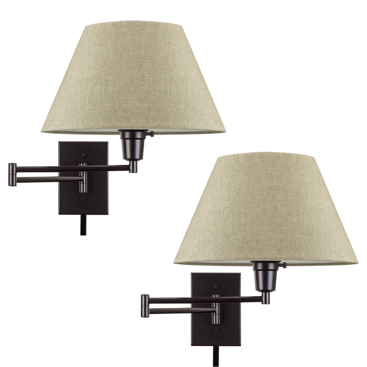 Kira Home 15 Swing Arm Wall Lamp - Black Finish, 150W 3-Way, Latte Mocha Shade, Plug-In/Wall Mount, 2-Pack, Model Rv-W227