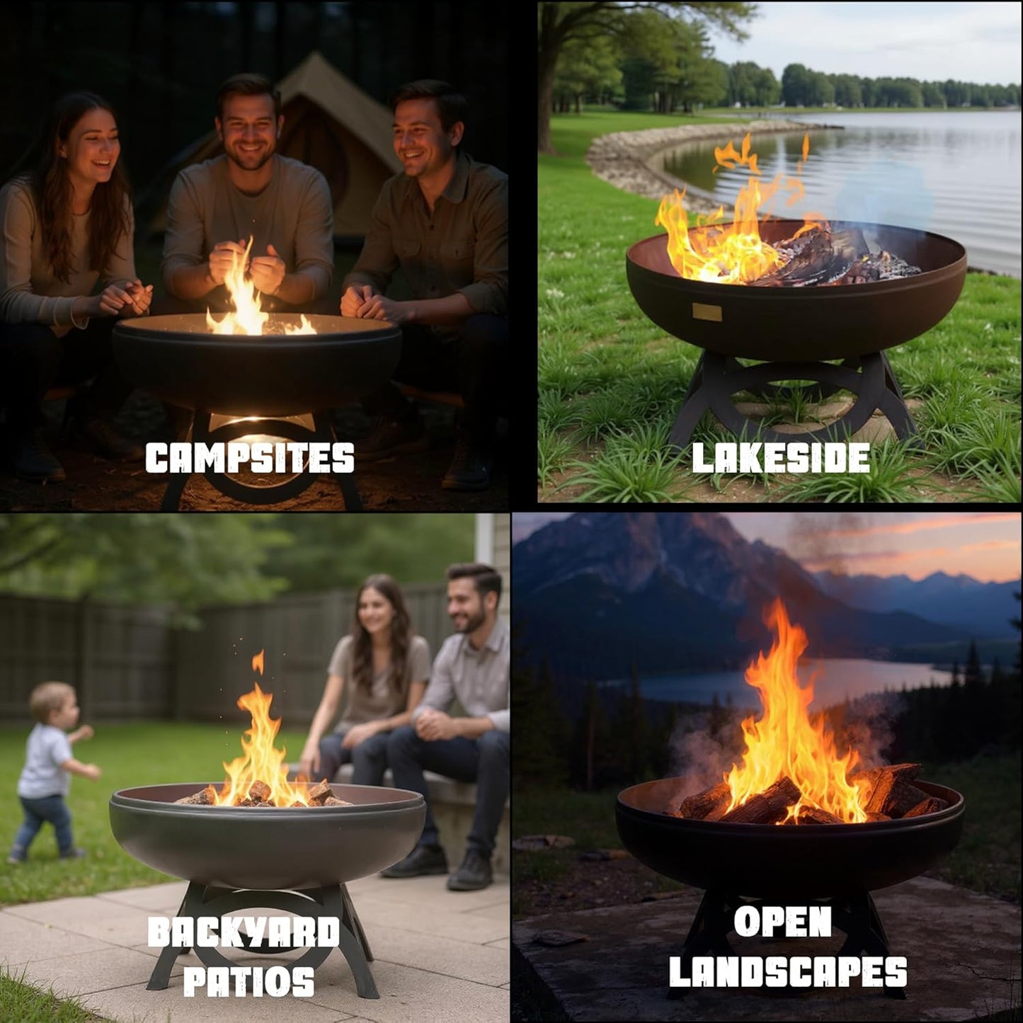 Liberty Fire Pit – Ohio Flame Wood Burning Outdoor Fire Pit - 42" Diameter with Curved Base (Made in USA)