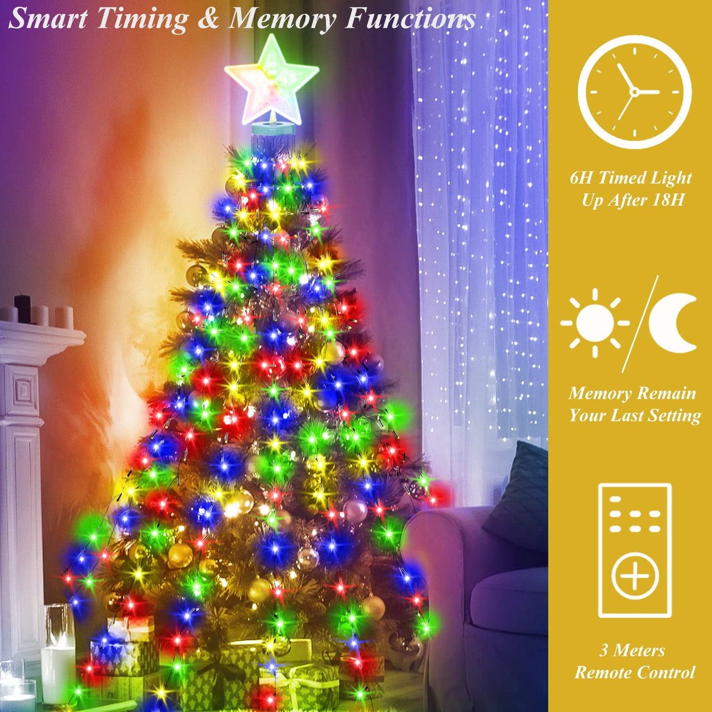Aneeway Christmas Tree Lights - 410 Led Multicolor String Lights, 6.6Ft, 8 Modes, Remote Control, Memory Function