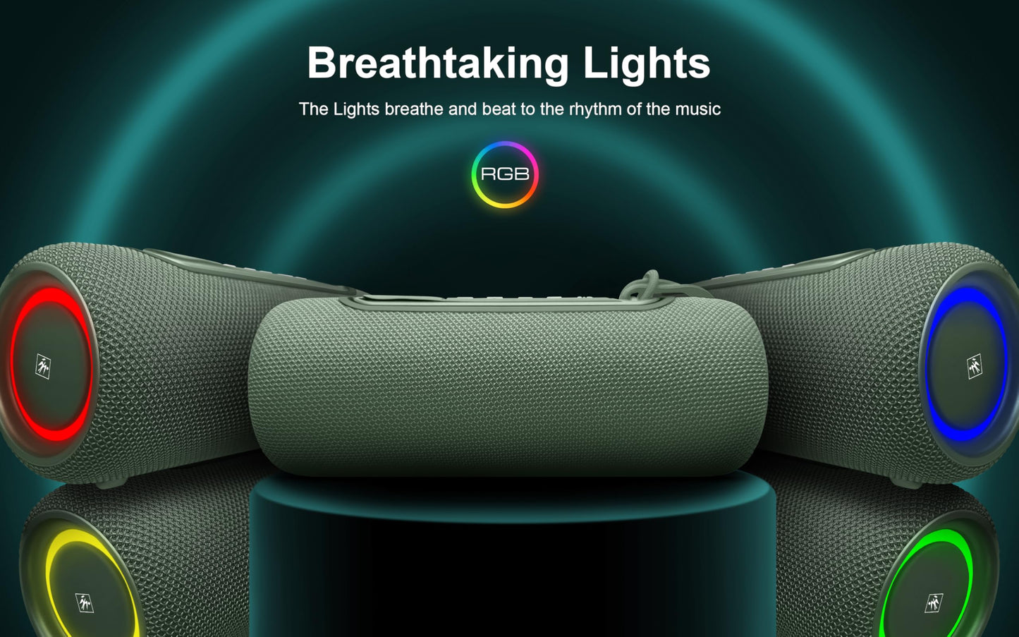 Fisher Portable Bluetooth Speaker IPX5 Waterproof Speaker, 14W PEAK Power Bluetooth Stereo, 8H Playtime, LED Lights, TWS, BT 5.3, Built-in Mic, Hands Free Calling, Wireless Electronics, Home & Outdoor