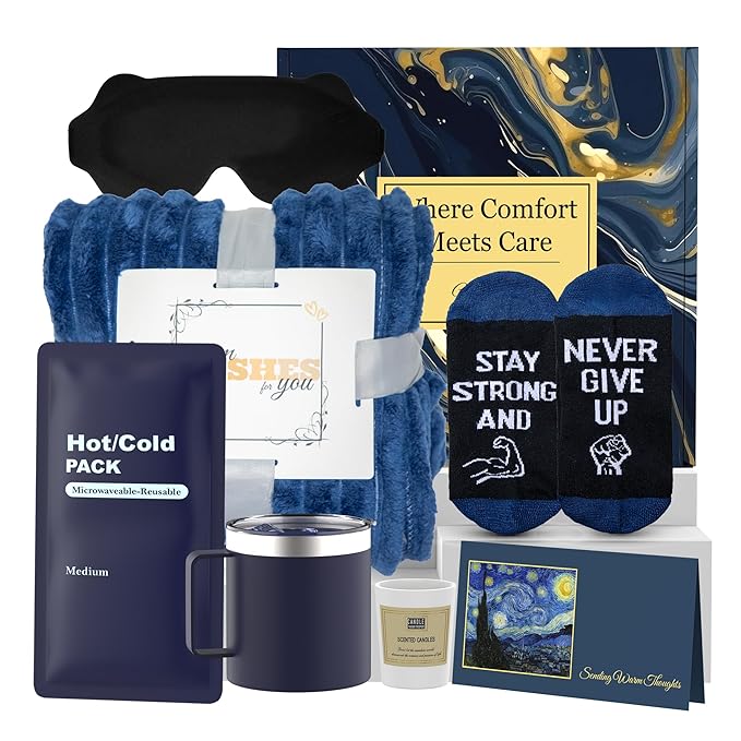 Get Well Soon Gift Basket Men, Care Package for Men, Get Well Soon Gifts for Man with Hot Cold Pack, After Surgery, Cancer...