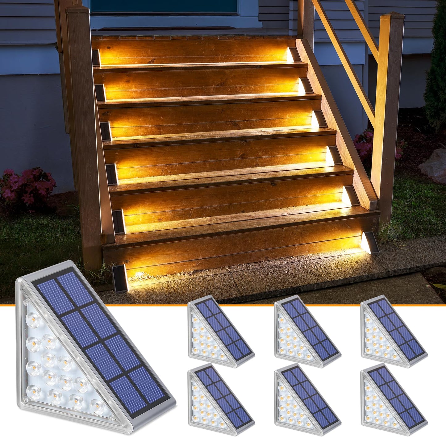 Niorsun Solar Step Lights, 6 Pack Warm White, Waterproof Ip67, Auto On/Off, Outdoor Stair Lights For Patio, Yard, Deck, Model Abe110-A