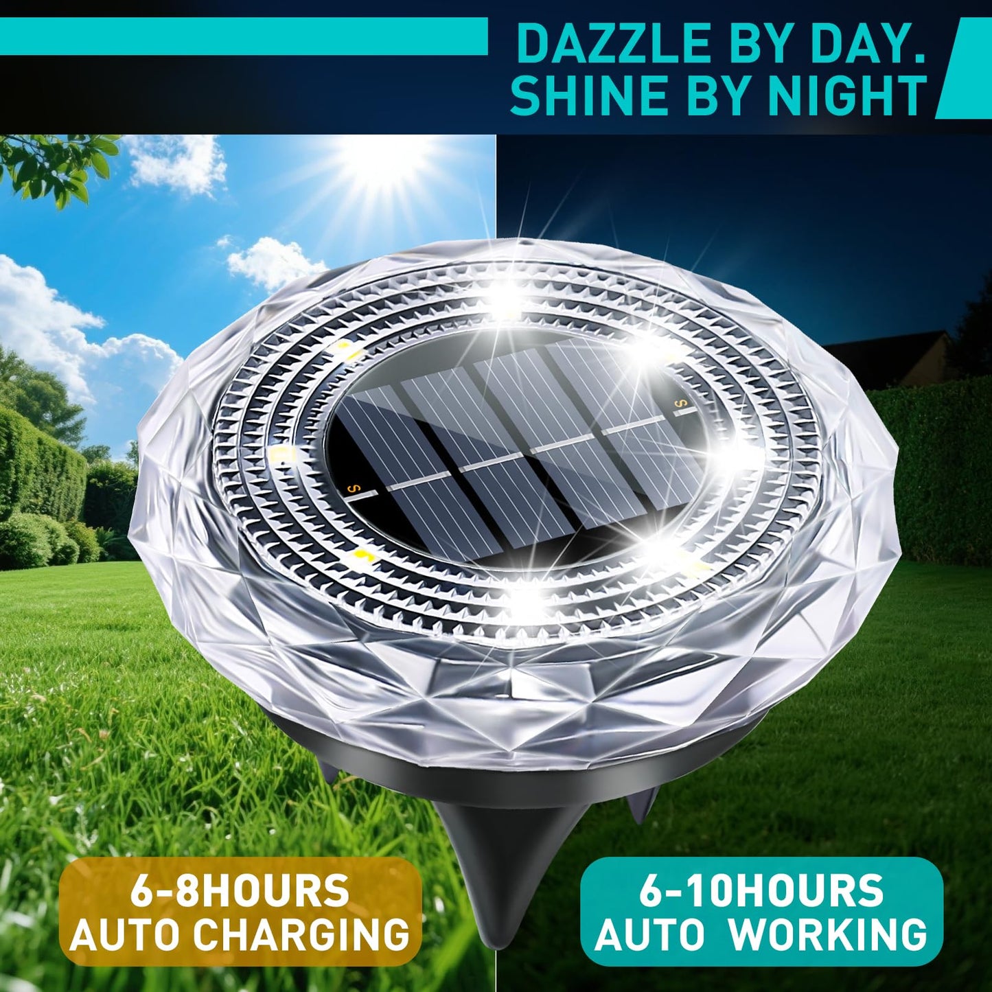 Fortulux Solar Ground Lights Solar Disc Light Outdoor Waterproof Landscape Lighting Garden Lights For Pathway  Yard  Deck  Lawn  Patio  Swimming Pool  Walkway(Cool  16Pack)