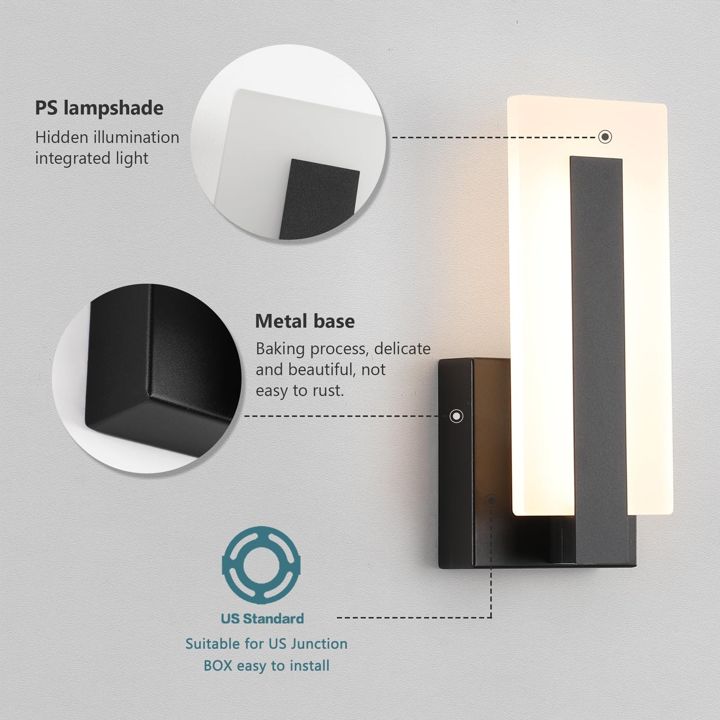 Pasoar Wall Sconce LED Light, 7W Acrylic, Hardwired, Warm White 3000K, Model 3069, 1 Pack, Suitable for Bedroom, Bathroom, Living Room