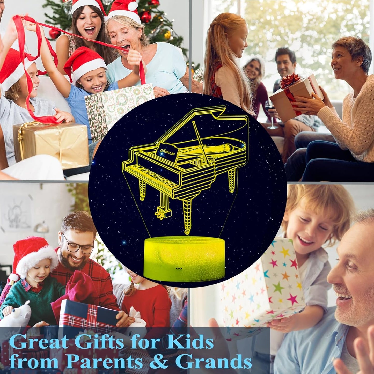 Piano Night Light, Instrument Gifts, Piano 3D Illusion Lamp with 16 Colors Changing, Timer, 4 Flash Modes and Dimmable, Kids Boys Girls Room Decoration, Holiday Xmas Music Gifts