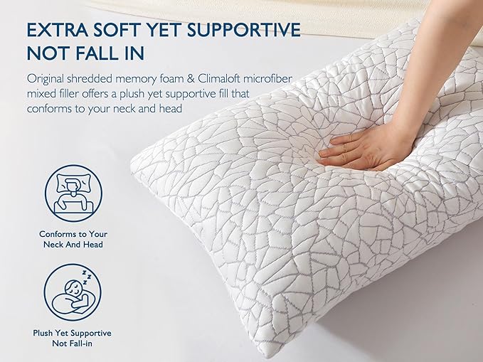 Dafinner Shredded Memory Foam Body Pillow for Adults, Removable Cooling Bamboo Rayon Cover, Soft-to-Firm Adjustable Loft, Full Body Long Bed Pillow for Stomach, Back or Side Sleepers, 20x54”