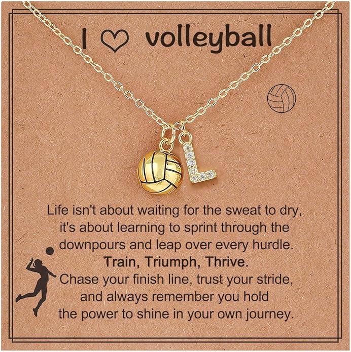 SKIRIFLA Volleyball Gifts for Teen Girls Women, Initial A-Z Name Letter Volleyball Necklace Christmas Gifts for Team Playe...