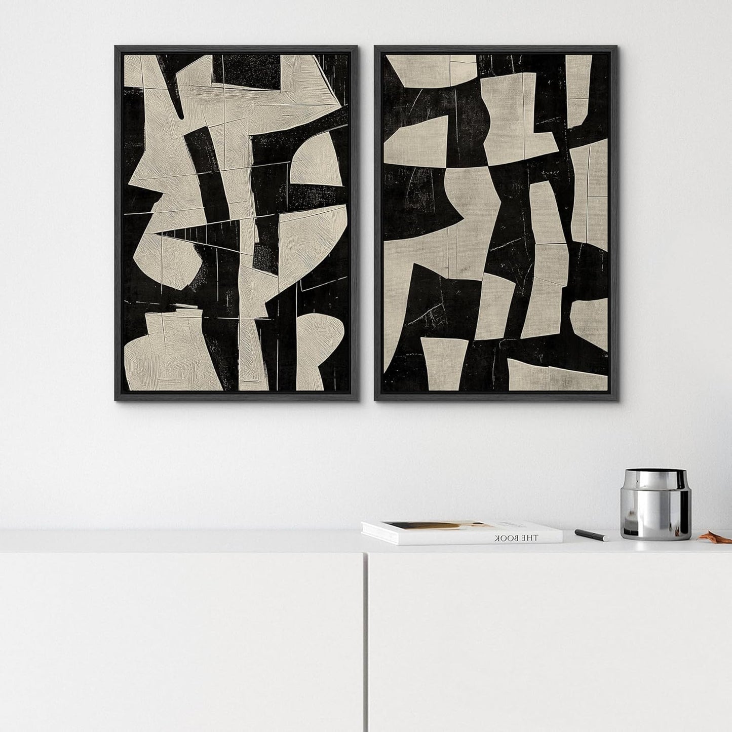 SIGNWIN Framed Canvas Print Wall Art Geometric Abstract Warm Tones with Gold Accent Illustrations Modern Art Decorative Contemporary for Living Room, Bedroom, Office - 24"x36"x2 Black