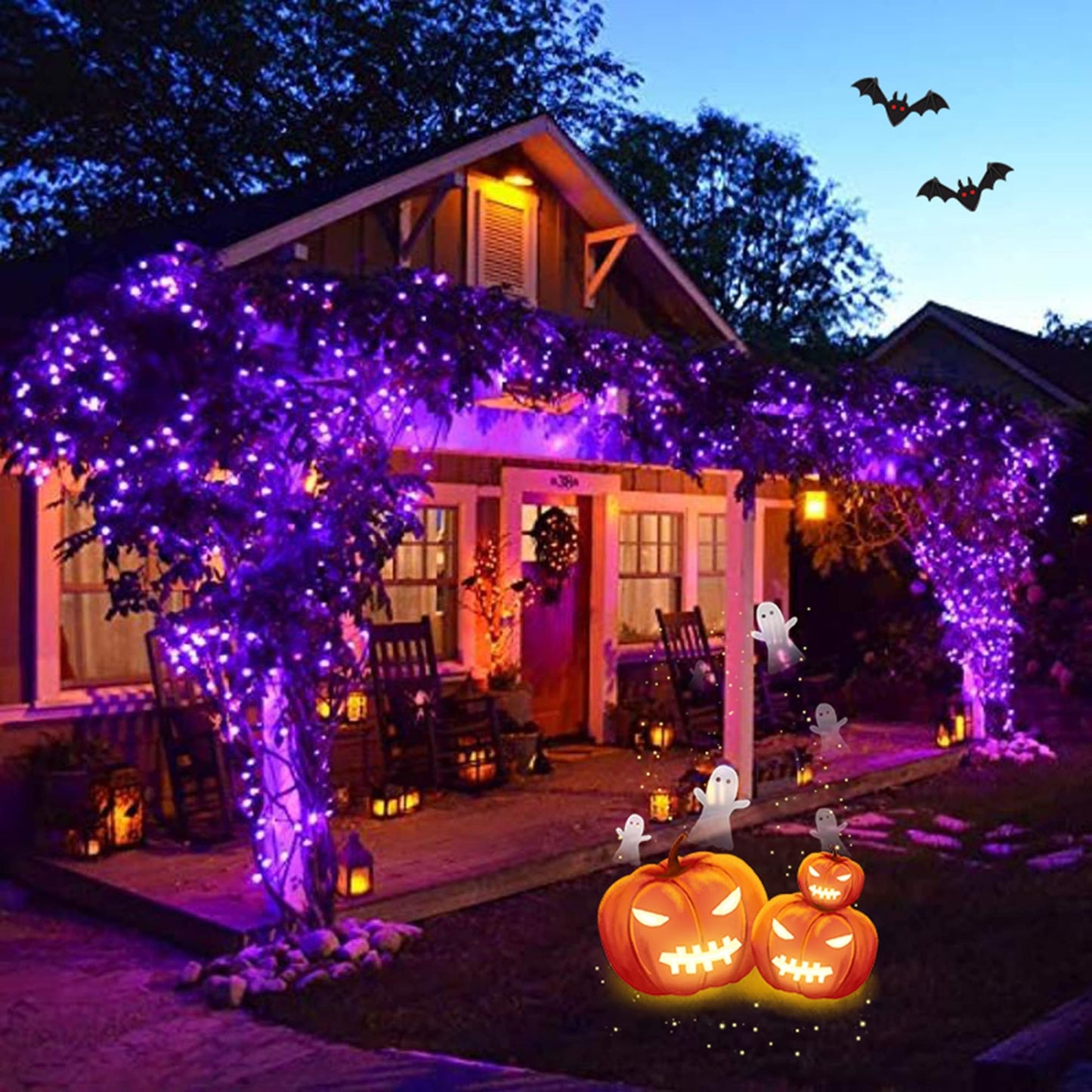 weillsnow Purple Christmas Lights, 200 LED, 66FT Waterproof String Lights, 8 Modes, Copper, Model HB-500COI