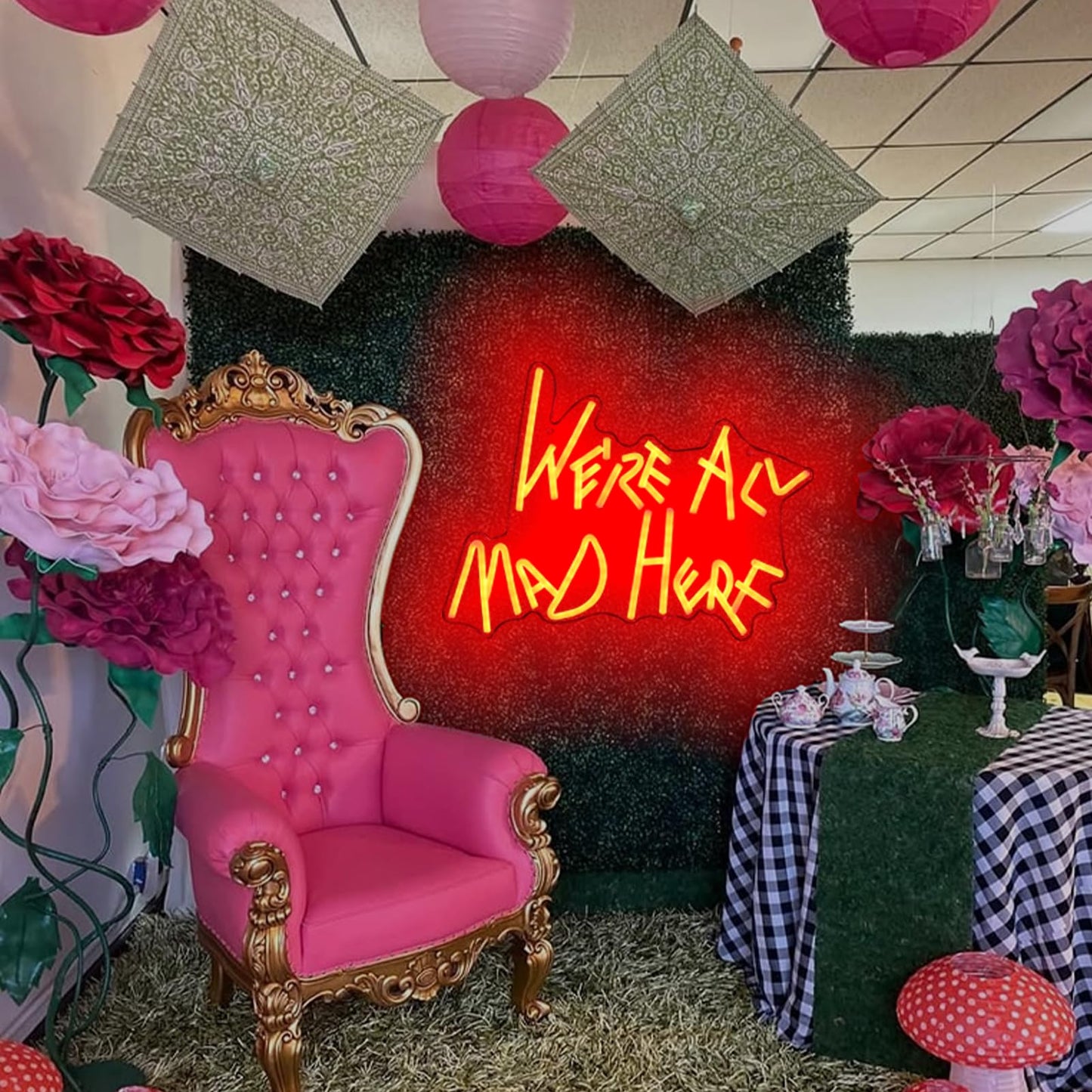 We Re All Mad Here Neon Signs/ 14 * 12 Inch/Alice In Wonderland Party Decor  Mad Hatter Tea Party Neon Lights With Diimer Switch For Bedroom Bar Home Dorm Birthday Gifts