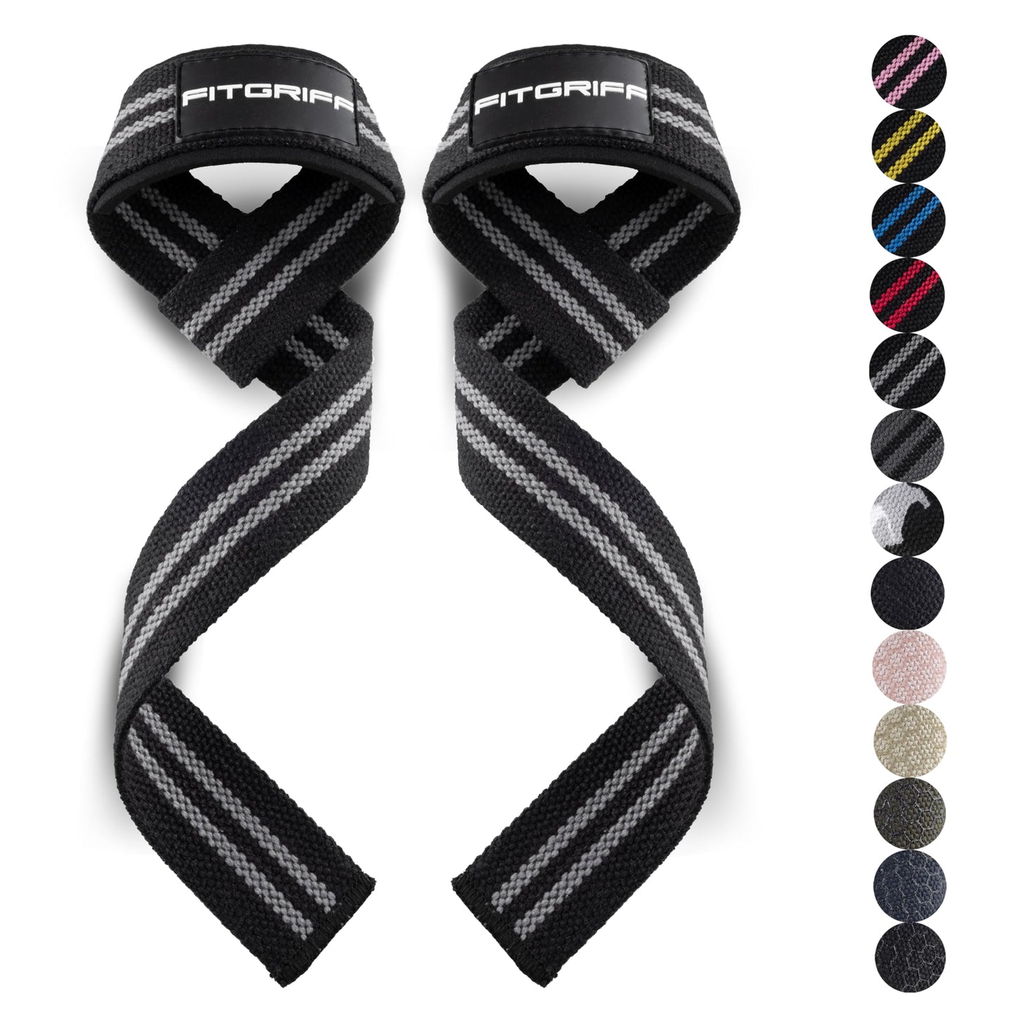 Fitgriff® Lifting Wrist Straps for Weightlifting, Gym, Deadlift, Workout (Made of Premium Cotton & Padded) - Men & Women (Standard, Black/Grey)