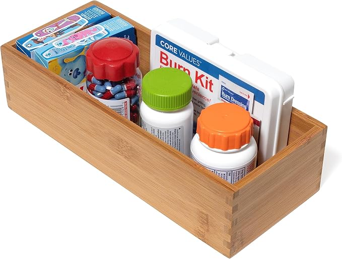 Lipper International Bamboo Wood Utensil Holder Storage Box for Cooking Tools, Makeup, or Office Supplies, 5" x 12" x 3"