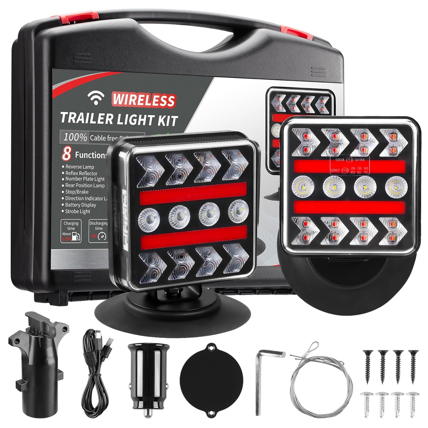 inhtgeas Wireless Trailer Lights - Magnetic, 2.4GHz Transmission, Strobe Mode, Model Z-W47B, Towing Lights for Trucks, RVs, Boats