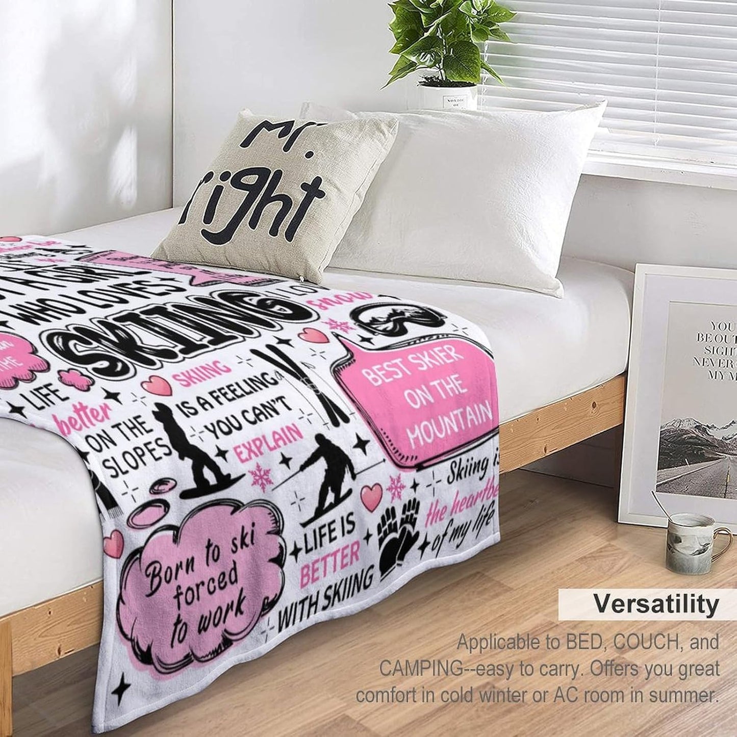 Skiing Blanket Soft Flannel Ski Themed Throw Blankets Sports Throw Blanket Bedding Decor Gifts for Women Men Boys Girls Adults 60"X50"