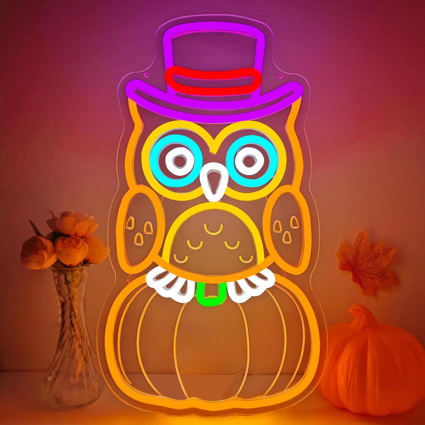 Thanksgiving Neon Sign For Wall Decor Pumpkin Owl Led Sign Thanksgiving Decor Fall Neon Light Up Sign For Owl Decor Thanksgiving Party Gift Wall Art Fireplace Bar Club Door Window