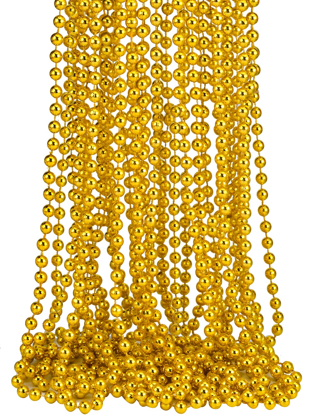 32 PCS 7mm Mardi Gras Bead Gold Faux Pearl Beads Necklaces Bulk Party Favor Plastic Play Pearl for 32 Carnival Necklaces Christm