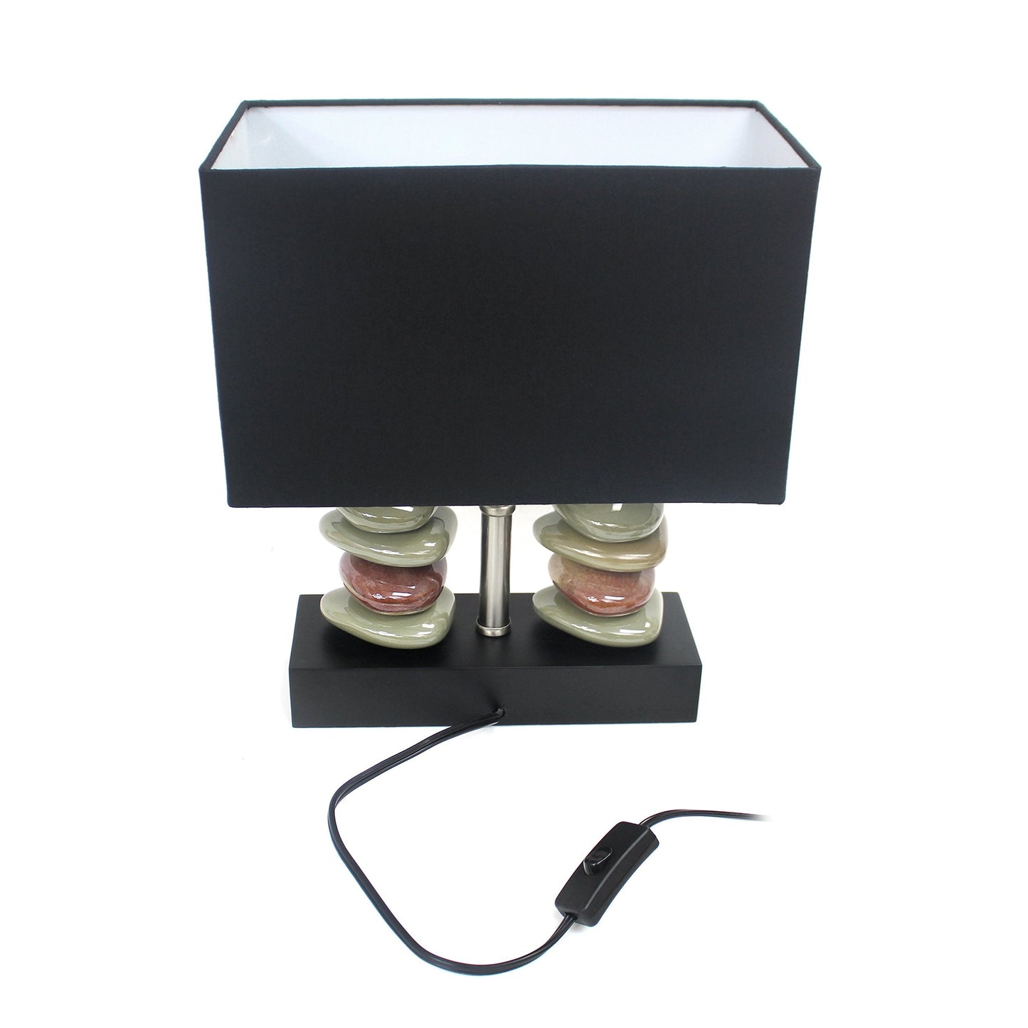 Elegant Designs Lt1036-Blk Black Ceramic Table Lamp, 11.75L X 6.50W X 14H, Dual Stacked Stone Design