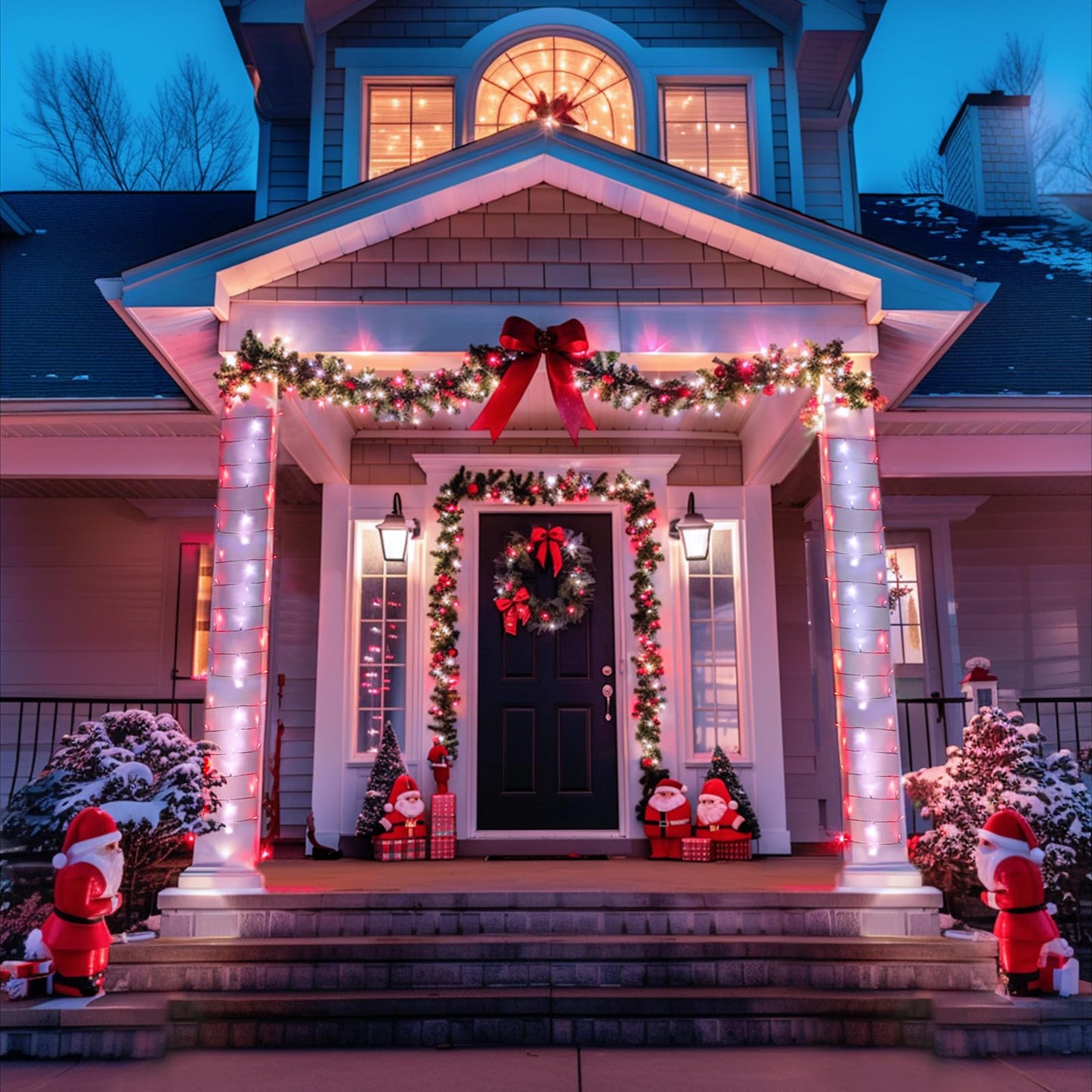 JMEXSUSS 132ft LED String Lights, Red and White, 400 Lights, Remote Control, 8 Modes, Indoor/Outdoor Christmas Decorations