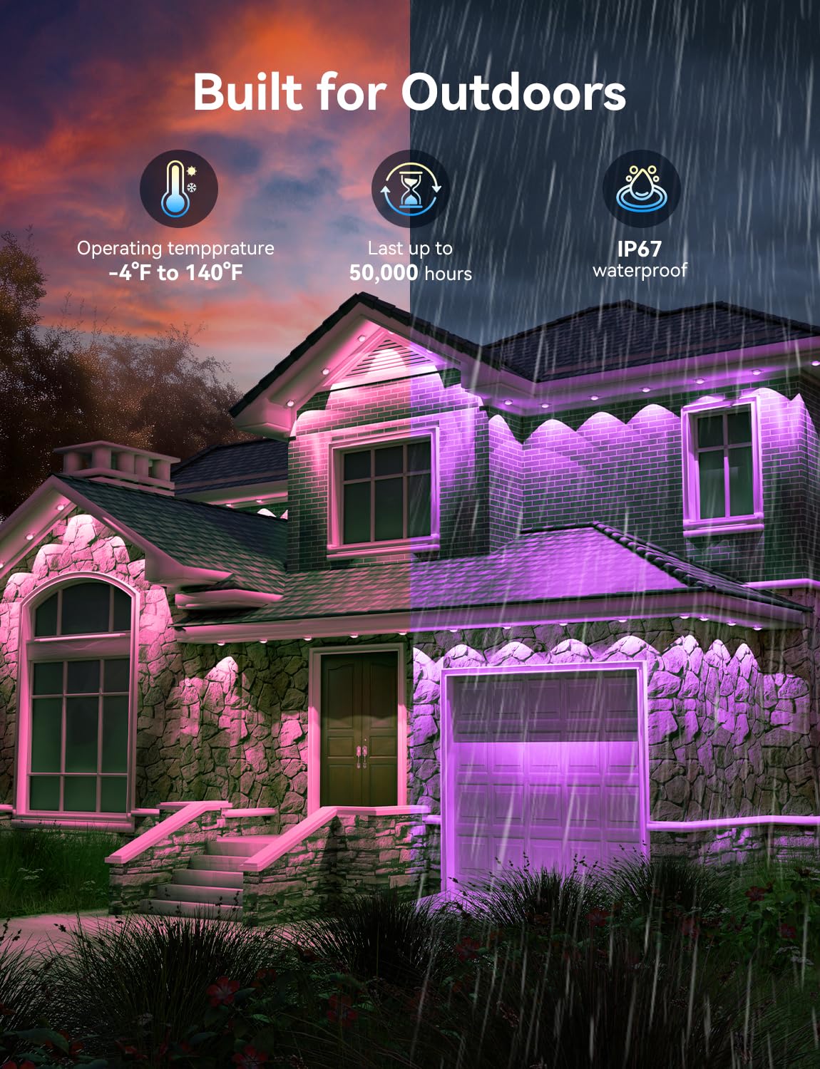lemonrole 100FT Outdoor RGB Eaves Lights - App Control, IP67 Waterproof, Multicolor, Model 3030