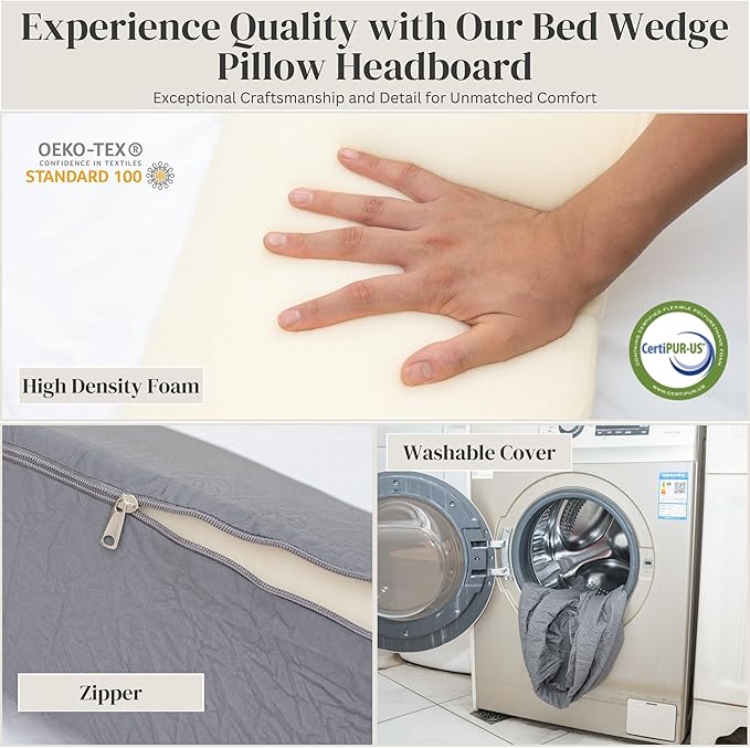 Wedge Pillow Headboard | Soft Headboard Pillow with 2 Side Packets, Triangle Pillow Wedge for Headboard, Bed Gap Filler Headboard Wedge Pillow, Ideal Bed Wedge Pillow for Headboard - King
